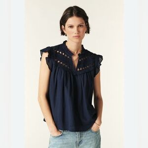 BA&SH Navy Ruffled Women's Top